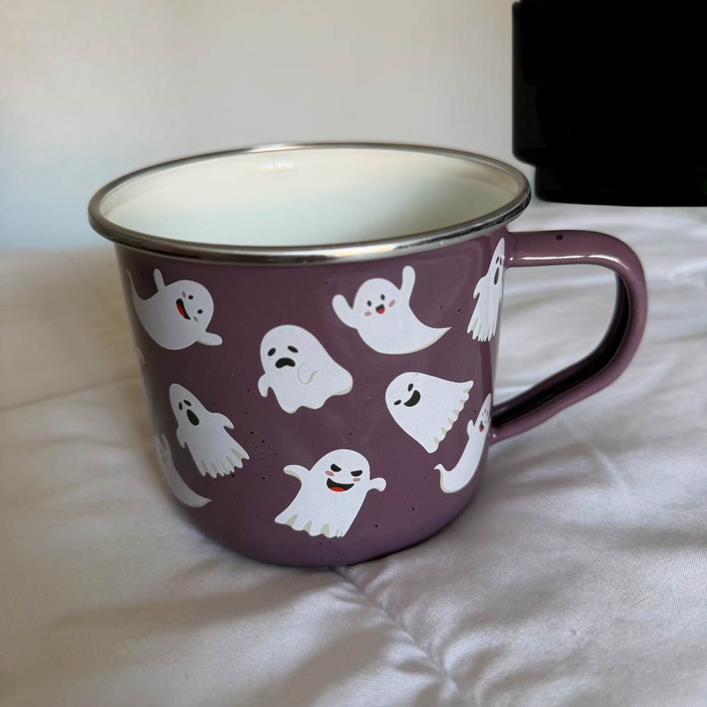 Oversized Purple Speckled Ghosts Enamel Steel Mug